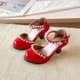 thumbnail image 2 of Ymyiu Kids High Heels for Girls Girls Sandals Low Heel Dress Pump Ankle Strap Flower Party Shoes for Little Kid/Big Kid Size 13 (Red,Little Kids 13), 2 of 5
