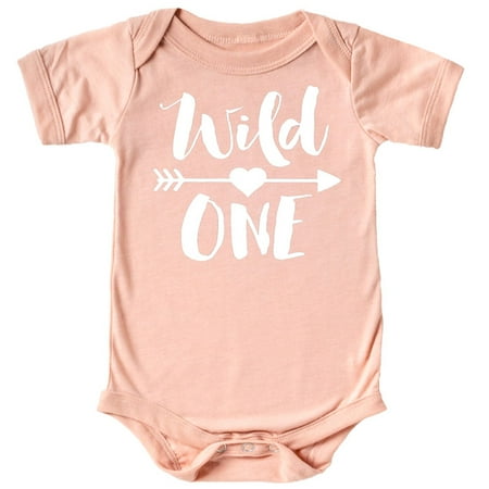 

Wild One 1st Birthday Bodysuit for Baby Girls First Birthday Outfit White on Peach Bodysuit 24 Months