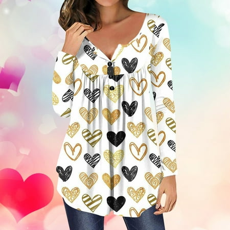 

Juebong Women Valentine s Day Casual Sweatshirt Heart/ Angel Baby/ Letter Print Long Sleeve Pleated V Neck Irregular Hem Loose Pullover Tops Yellow shirts for women XL