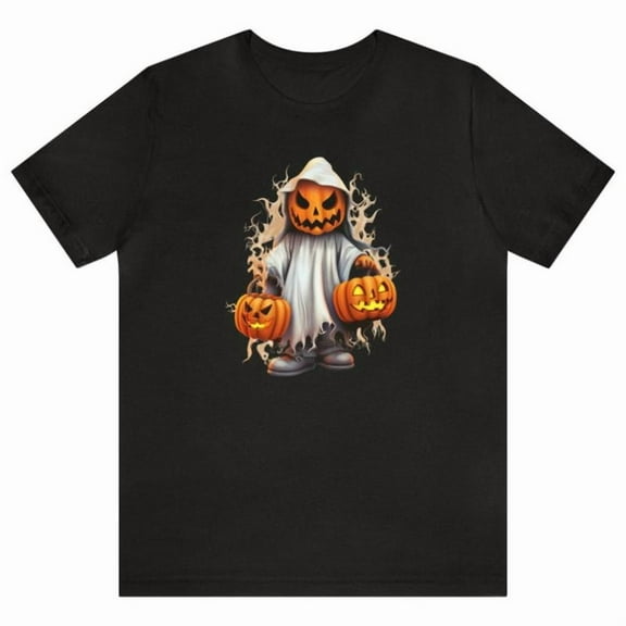 Halloween cotton casual Pumpkin Ghost Graphic Tee T Shirt Top Spooky Design Fashion Black S-5XL