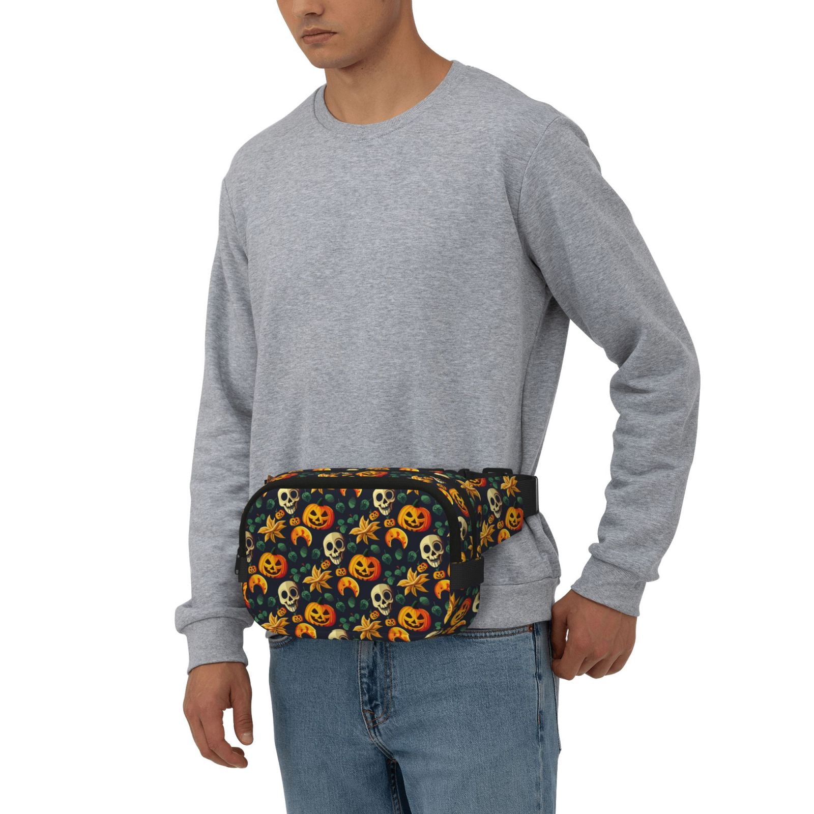 Kuqiui Halloween Skull Print Fanny Packs for Women Cross Body Waist Bag Fashionable Fanny Pack Designer Workout Hiking Waist Pack Running Travel Gym
