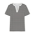 thumbnail image 4 of GigrtiJin Women's Oversized Tops Striped Short Sleeve V Neck Blouse with Decorative Buttons Loose Casual Tees, 4 of 4