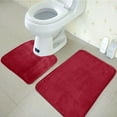 thumbnail image 2 of JeashCHAT 3 Piece Bathroom Rug Set Clearance - Includes Bath Mat, Toilet Lid Cover, U-Shaped Contour Toilet Rug - Super Soft Anti Slip Solid Color Bathroom Mats, Bathroom Accessories (Wine Red), 2 of 3