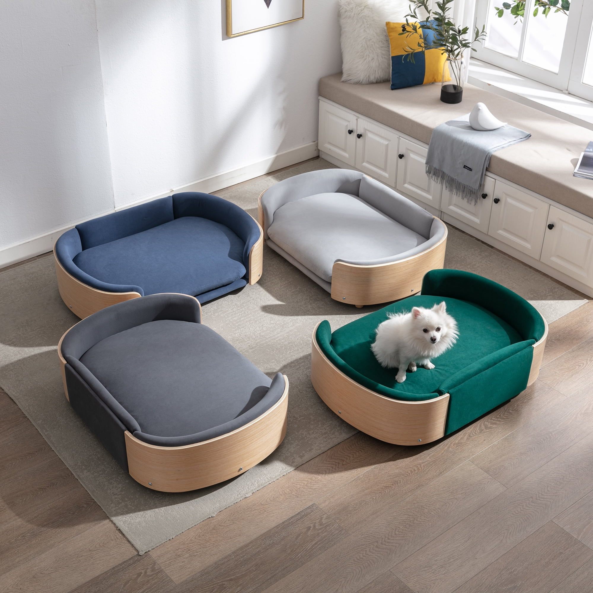 Pefilos 38" Elevated Dog Bed Pet Sofa with Solid Wood Legs and Bent Back, Cat Sofa Bed Velvet Cushion Couch Furniture, Gray Pefilos 38" Elevated Dog Bed Pet Sofa with Solid Wood Legs and Bent Back, Cat Sofa Bed Velvet Cushion Couch Furniture, Gray