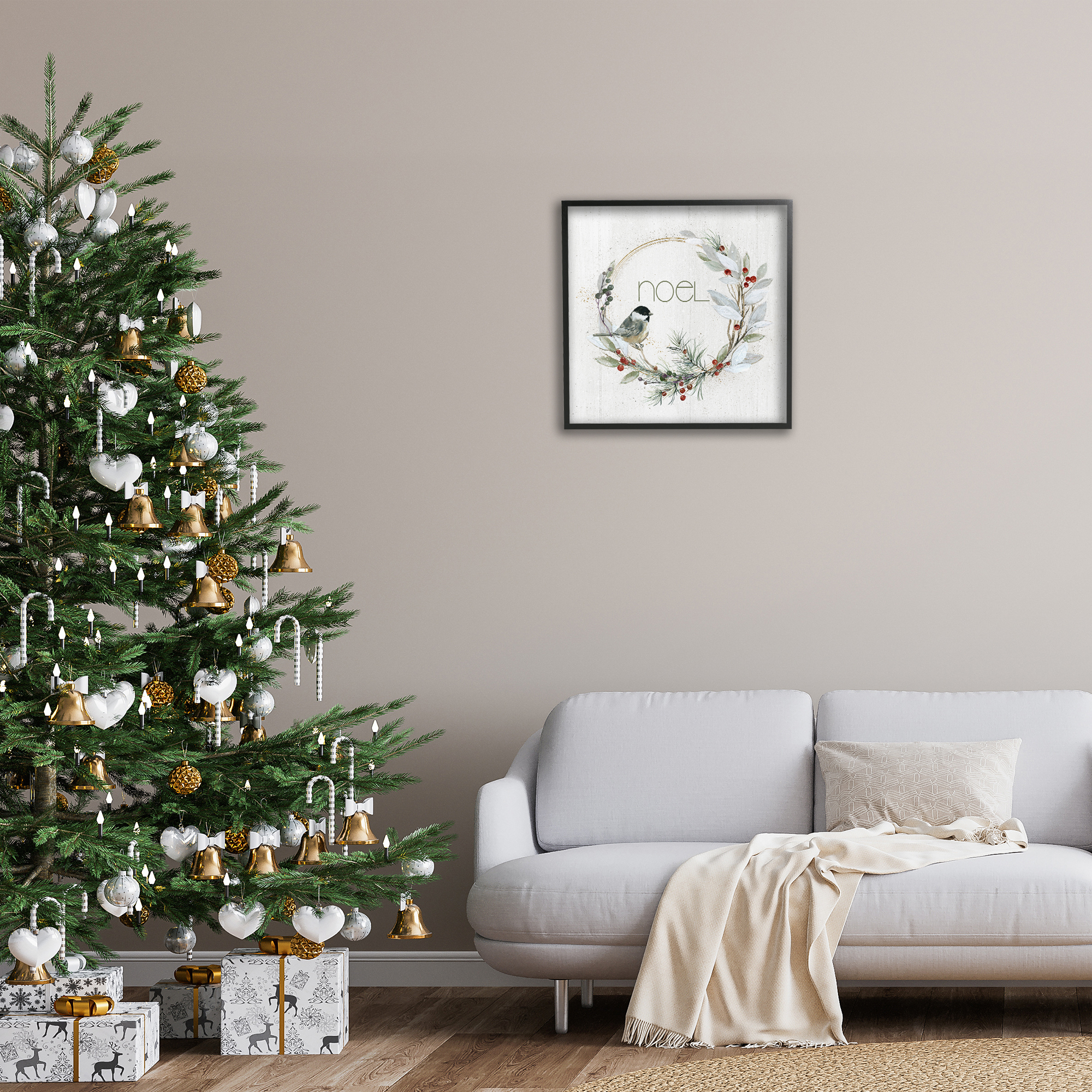 Stupell Industries Simple Noel Wreath Holiday Painting Black Framed Art Prints Wall Art, 24 x 24
