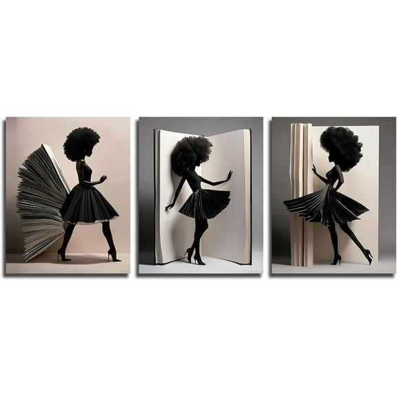 African American Woman Wall Art Book Canvas Prints Girls Bedroom Books Abstract Wall Decor,Black Girl Art Posters Aesthetics Unframed