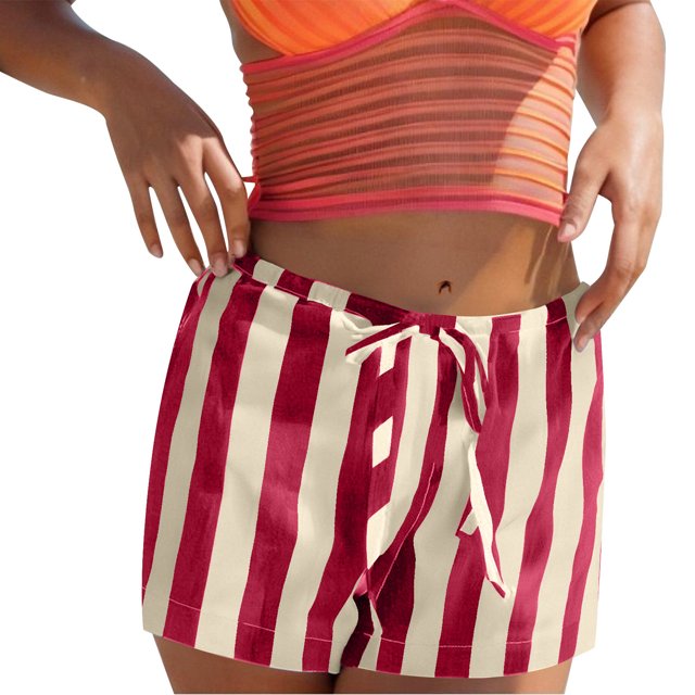 Olyvenn Boxeur à Rayures avec Cordon pour Femmes, Taille Basse, Jambes Larges, Shorts Décontractés, Bas de Pyjama, Shorts de Détente, Rose P