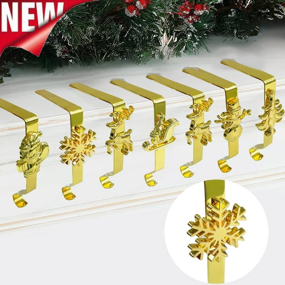 KOYPTL 6 in-Christmas Stockings Holder for Wreaths Pendants,Heavy Reusable Golden No-Damage Xmas Hanger for Fireplace Mantle Grip Stand Christmas Decoration Counter Home Hanging Ornaments-Reindeer