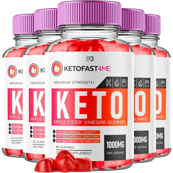 (5 Pack) KetoFast 4 Me Keto Gummies, Advanced 1000MG Formula, Apple Cider Vinegar Folate Vitamin B6 B12 Beet Root Vegan Non GMO Keto Supplement (300 Gummies)