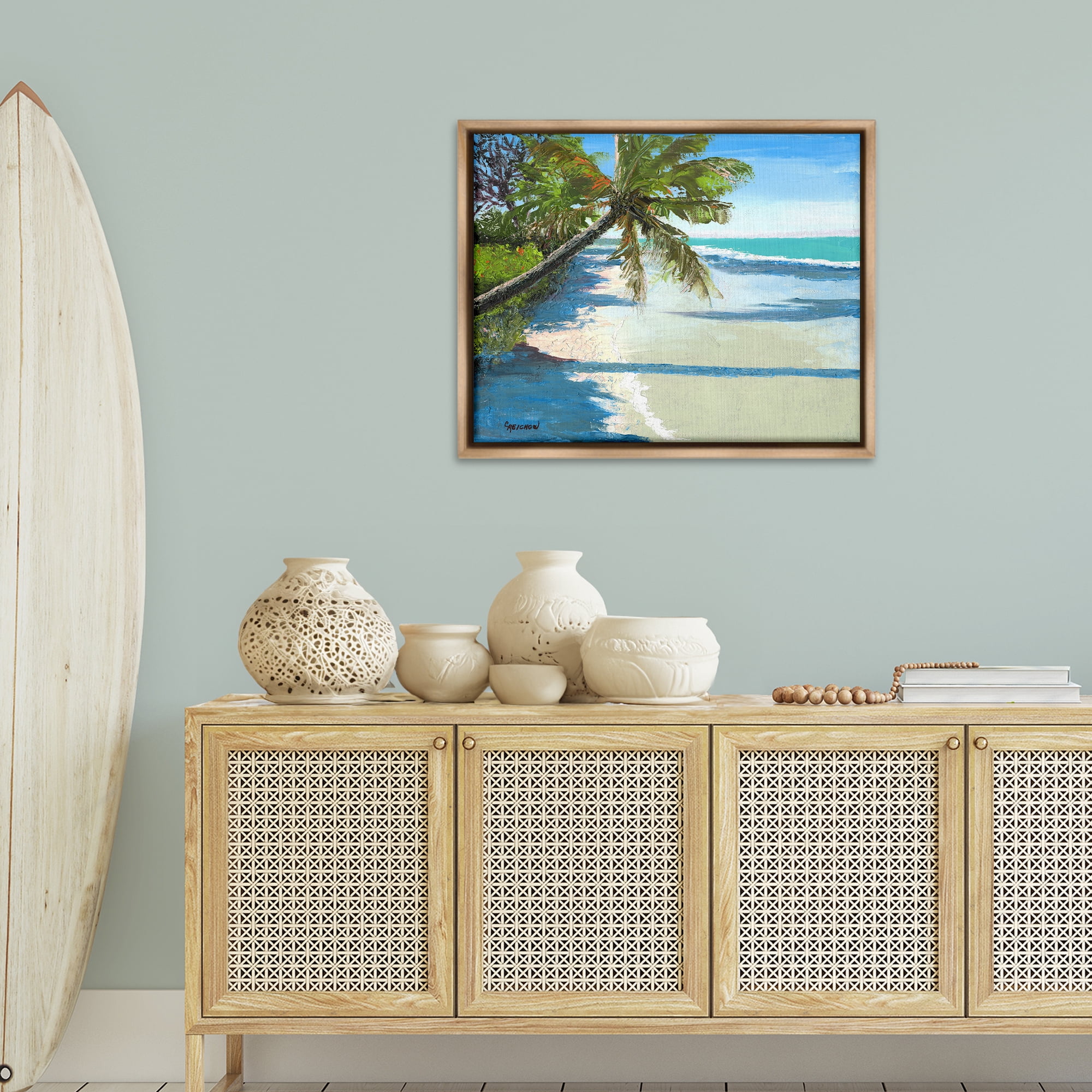 Stupell Industries Beach Shadows Landscape Landscape & Nature Painting Brown Floater Framed Canvas Art Print Wall Art, 31 x 25
