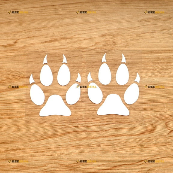 Wolf Wolves Paws Prints Tracks Hunting Sticker Decal Vinyl - 2 Pack White, 4 Inches - No Background for Car Boat Laptop Cup Phone
