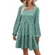 thumbnail image 1 of Túnica verde de verano para fiestas y oficina, vestido escalonado de manga larga con escote cuadrado XL, 1 of 6