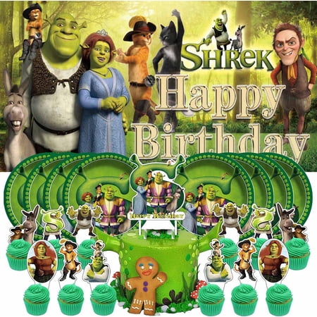 Shrek Plates Birthday Supplies Decorations Decor Backdrop Banner Cake Topper Fans