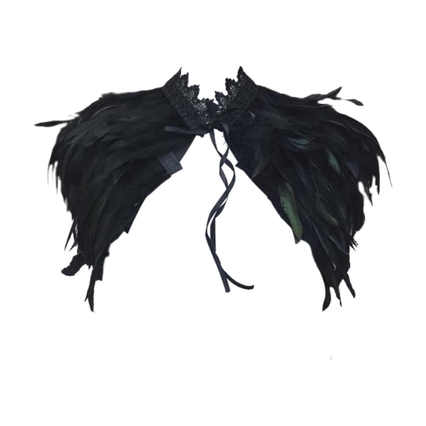 Capa de chal de plumas jinwen gótica para disfraz de Halloween Negro
