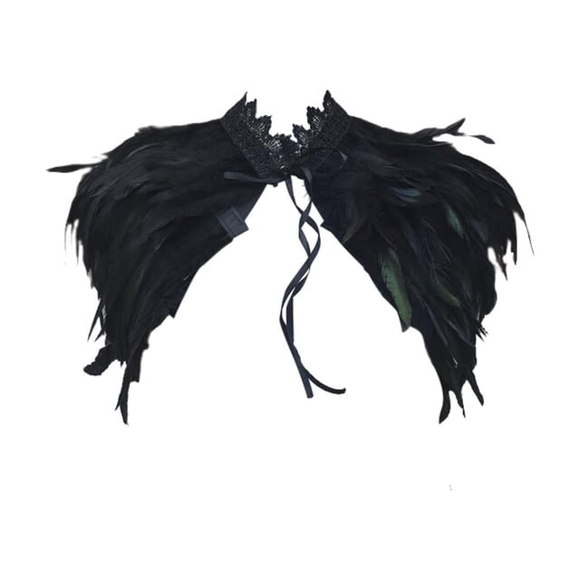 Capa de chal de plumas jinwen gótica para disfraz de Halloween Negro