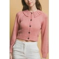 thumbnail image 4 of Saronite Short Collared Long Sleeve Ribbed Knit Thermal Sweater Top, Pink (Women's), 4 of 5