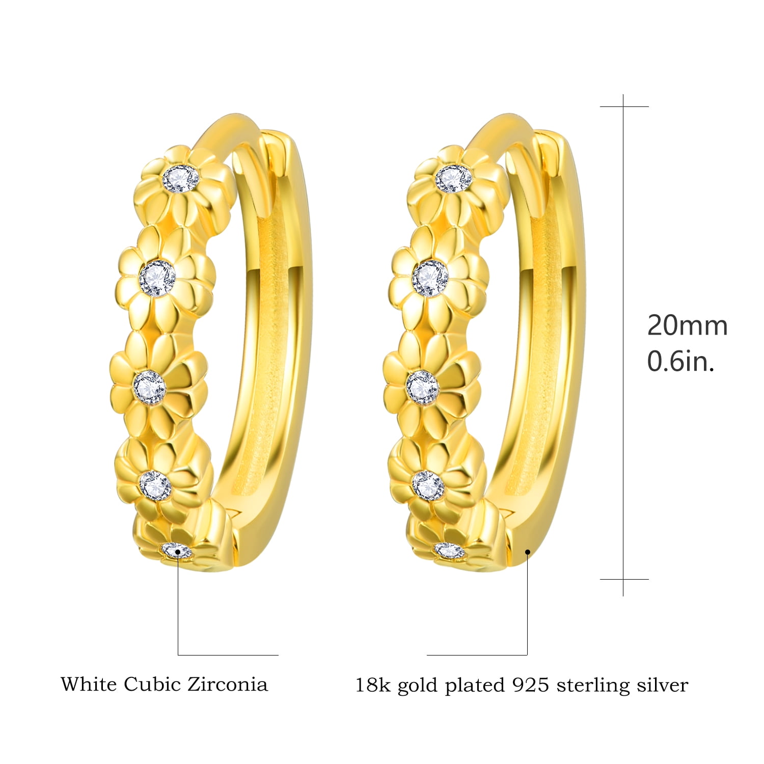 Daisy Earring Hoops Earrings for Women, 925 Sterling Silver Gold Plated Jewelry Birthday Gifts