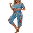 thumbnail image 3 of Pyjama en Coton pour Femmes, Ensemble Pjs à Manches Courtes, Haut de Nuit avec Pantalon Capri, Ensembles de Détente, Tenue de Nuit, 3 of 6