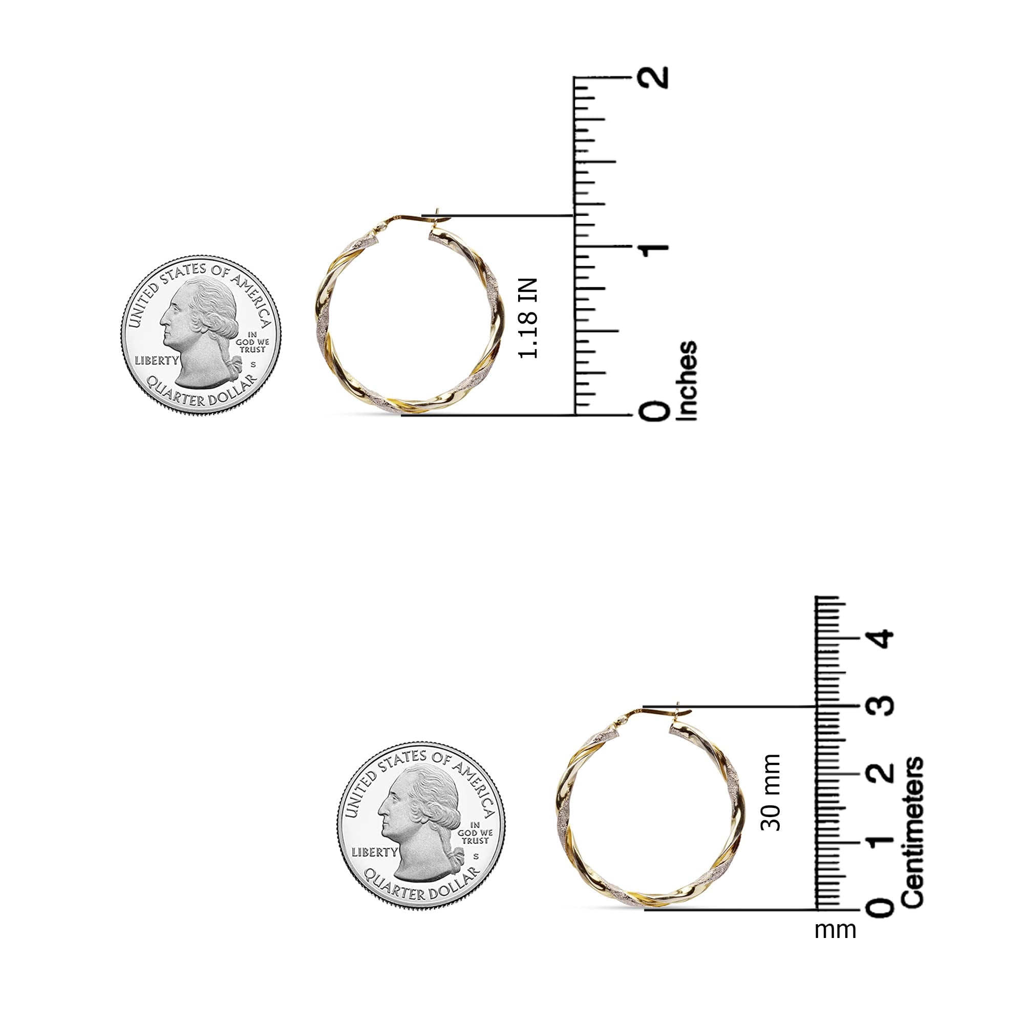 LeCalla 925 Sterling Silver Two-Tone Hoop Earrings for Women and Teen, 30MM