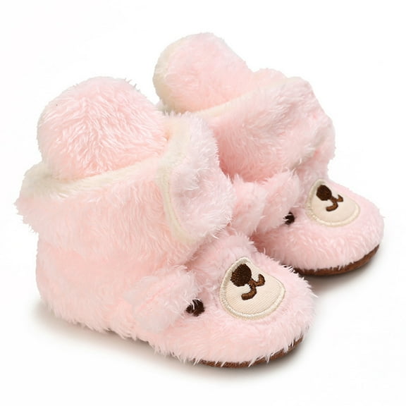 Akiihool Booties Unisex Baby Cotton Booties Non-Slip Sole for Toddler Boys Girls Toddler Warm Winter House Slipper Crib Shoes (Pink,4)