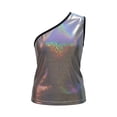 thumbnail image 3 of GiLiling Girls One Shoulder Sparkly Sequin Dance Vest Metallic Tank Top Y2K Dancewear for Teen Girls Summer Beach (Black, 4-6 Years), 3 of 3