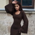 thumbnail image 4 of Vestido largo de retazos con manga voladora para mujer, ropa de calle informal, elegante, de moda, color liso, Otoño e Invierno, 4 of 5