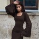 thumbnail image 4 of Vestido largo de retazos con manga voladora para mujer, ropa de calle informal, elegante, de moda, color liso, Otoño e Invierno, 4 of 5