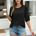thumbnail image 5 of Htigea 3/4 Sleeve Tops for Women Back Tie Casual T-Shirts Summer Loose Fit Tees Dressy Work Office Blouse Black S, 5 of 9
