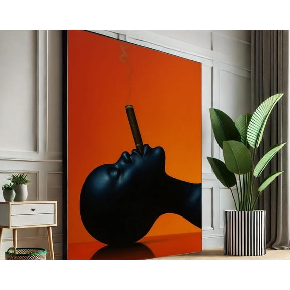 Kna Prints - 1 Pc Poster African Woman Smoking Art, Black Female Portrait , Bold Orange Wall Print, Afrocentric Modern Decor, Wall Art Home Decor, UNFRAMED-8x12