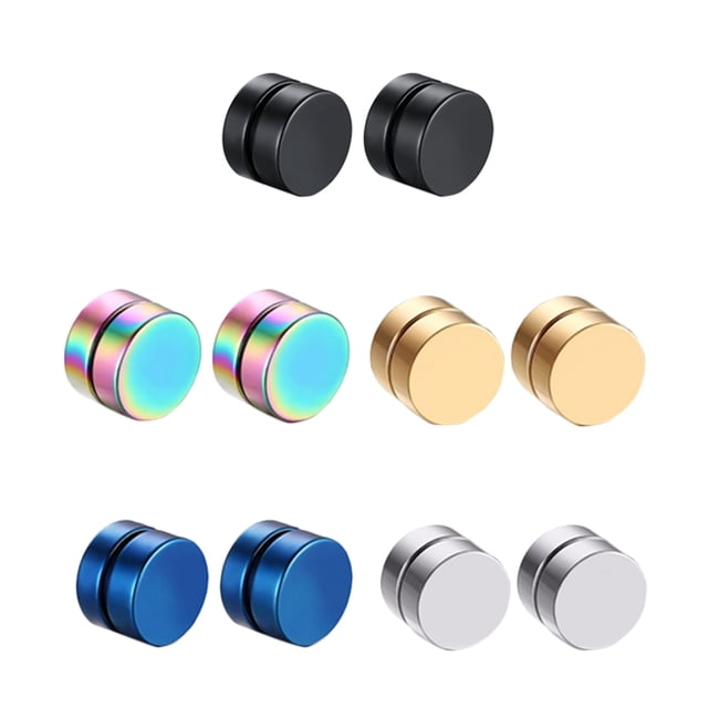 5 pares Pendientes falsos de acero de acero inoxidable Pendientes de pernos magnéticos Pendientes no perforados