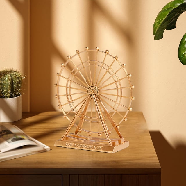 Noria giratoria para decoración, escultura de noria, centros de mesa, accesorios coleccionables en miniatura, adorno de decoración de oficina Dorado