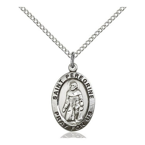Sterling Silver St. Peregrine Pendant 3/4 x 1/2 inches with Lite Curb Chain