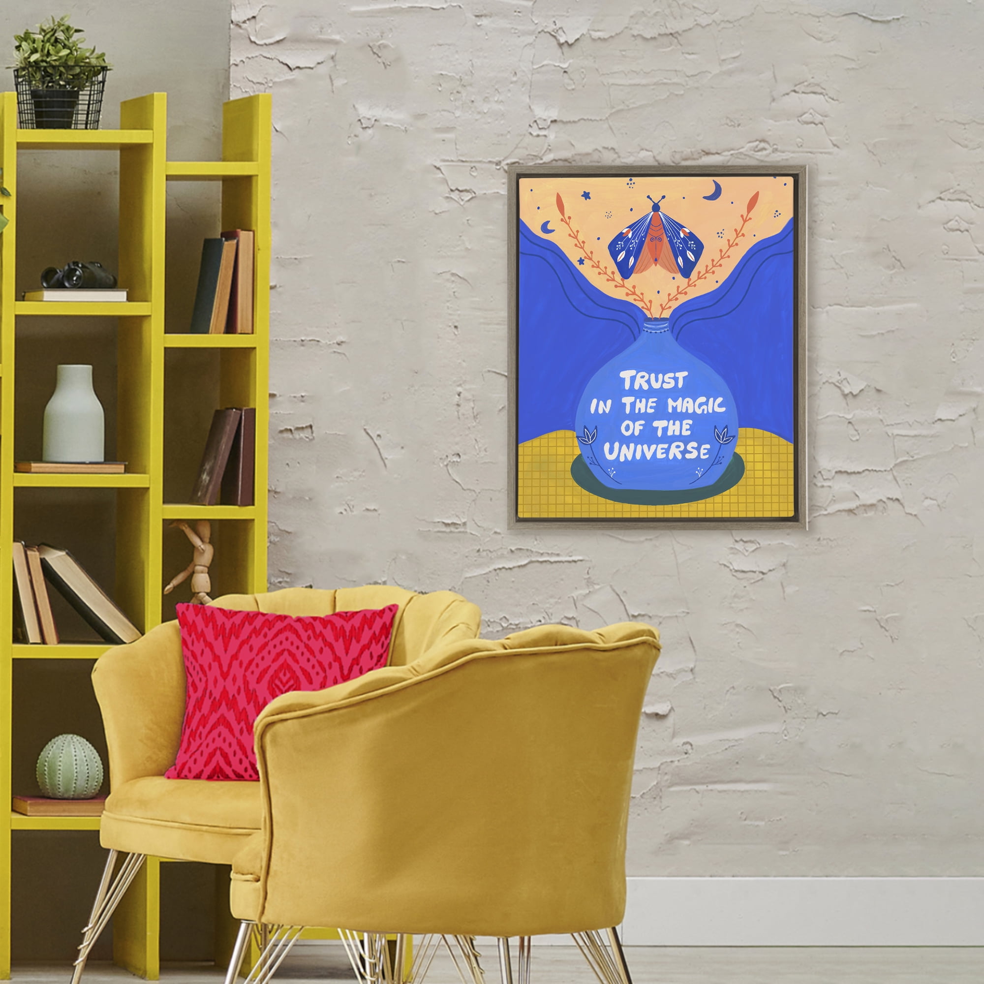 Trust In Magic Of Universe Brown Framed Floater Canvas Wall Art, design by Nabeela Rumi