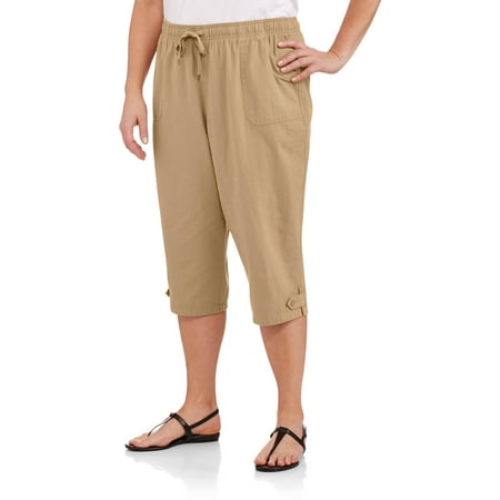 White Stag Women's Plus-Size Woven Pull-On Capris with Tab Detail ...