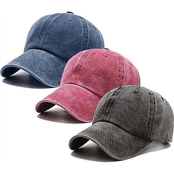 3 Pack Vintage Adjustable Washed Cotton Baseball Caps, Plain Hats for Men and Women,one Black, one burgundy,one navy blue