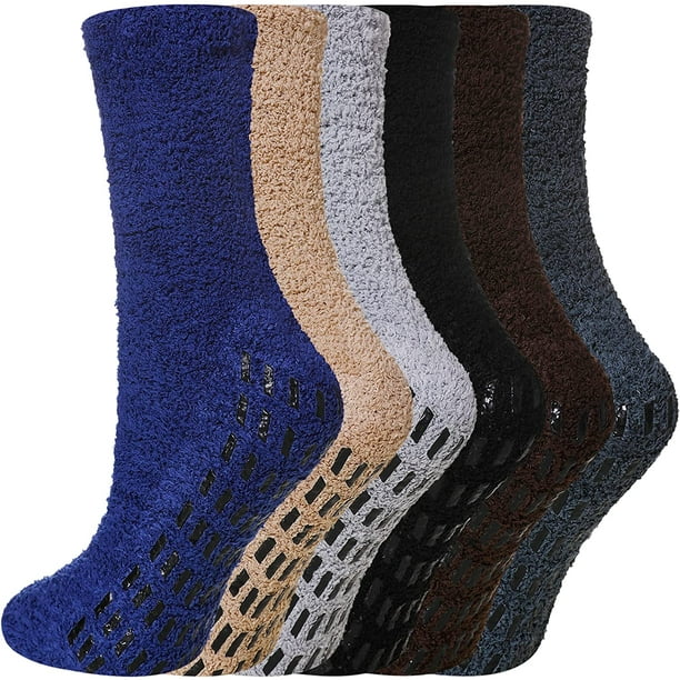 Fuzzy Slipper Socks for Women with Grippers Winter Cozy Thick Fleece Fluffy  Non Skid Warm Crew Comfort Soft Hospital Socks