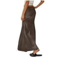 thumbnail image 6 of Women's Drawstring High Elastic Waist Long Skirt A Line Solid Slim Fitted Casual Long Skirts A-Coffee, 6 of 6