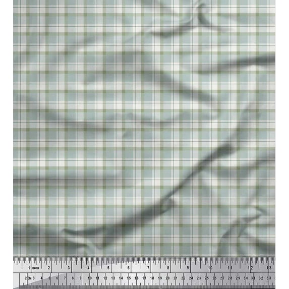 Soimoi Blue Poly Georgette Fabric Plaid Check Print Fabric by the Yard 52 Inch Wide