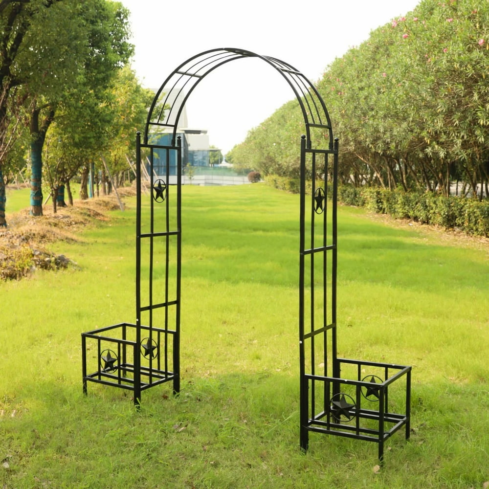 Kinbor 8' Garden Steel Arch with Planter Boxes, Black