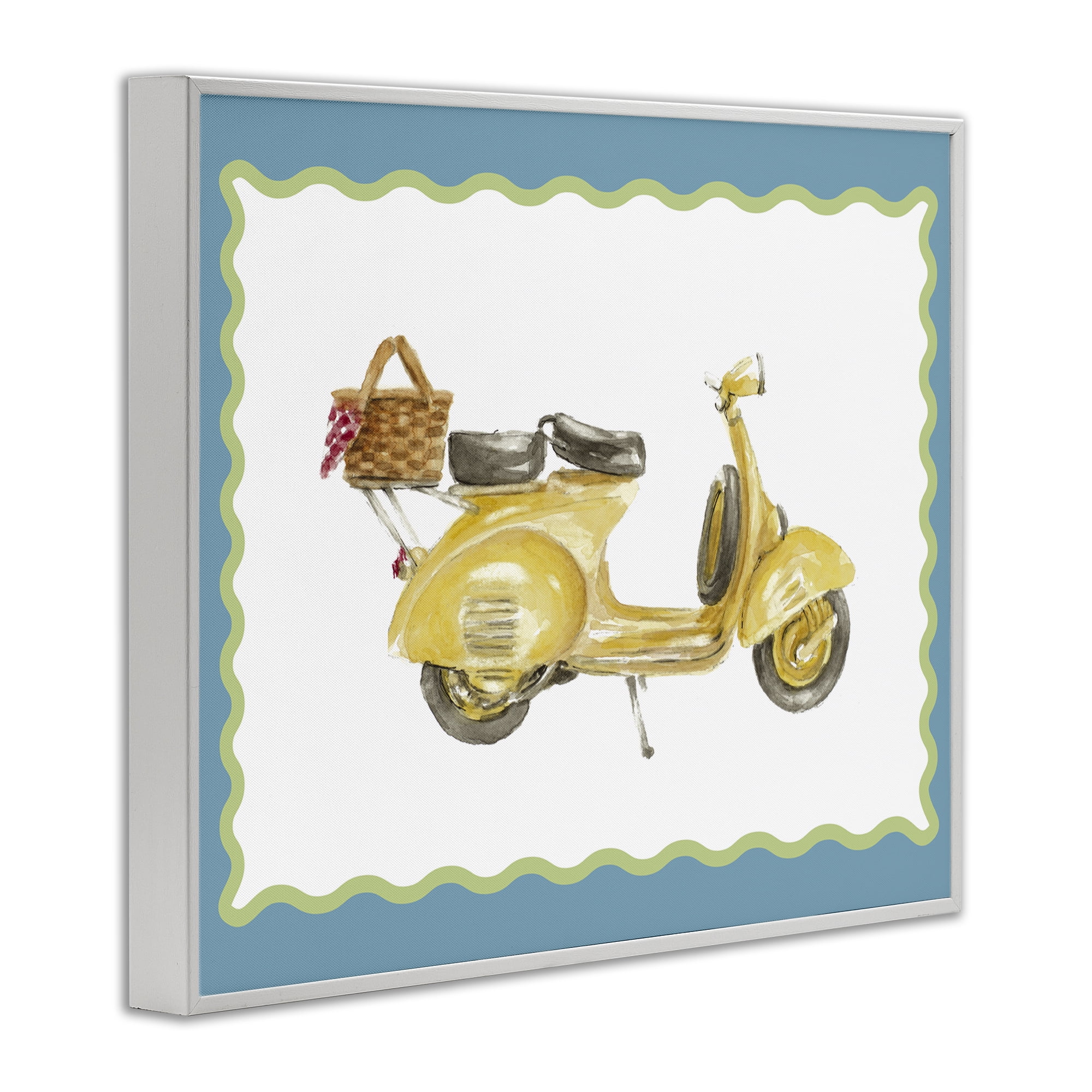 Stupell Industries Yellow Vespa with Wavy Border White Framed Giclee Art, design by Lanie Loreth