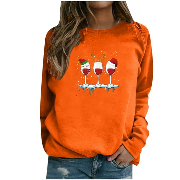 Fesfesfes Ugly Christmas Sweater Women's Xmas Casual Long Sleeve Sweatshirt Printed Ladies Sweatshirts Tops Under $10