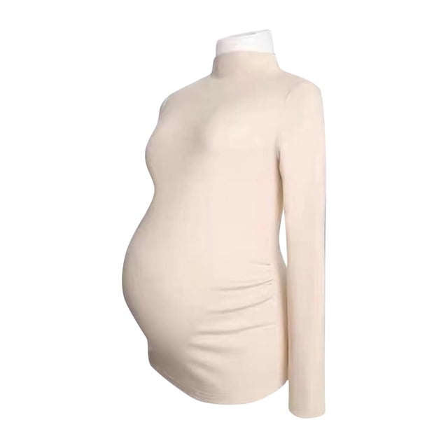 QIPOPIQ Maternity Shirts Long Sleeve Mock Neck Tshirt Maternity Tops Ruch Sides Pregnancy Tee Top Clearance