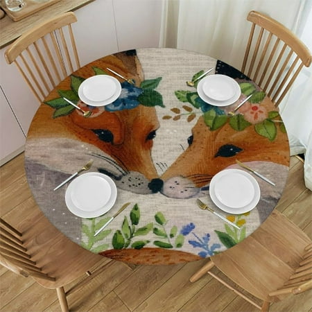 

Patifu Foxes Flowers Annabel Kidston Round Table Cover Stain Resistant Washable Indoor Outdoor Tablecloth Kitchen Dining Wedding Parties 100% Polyester Fiber 54-58