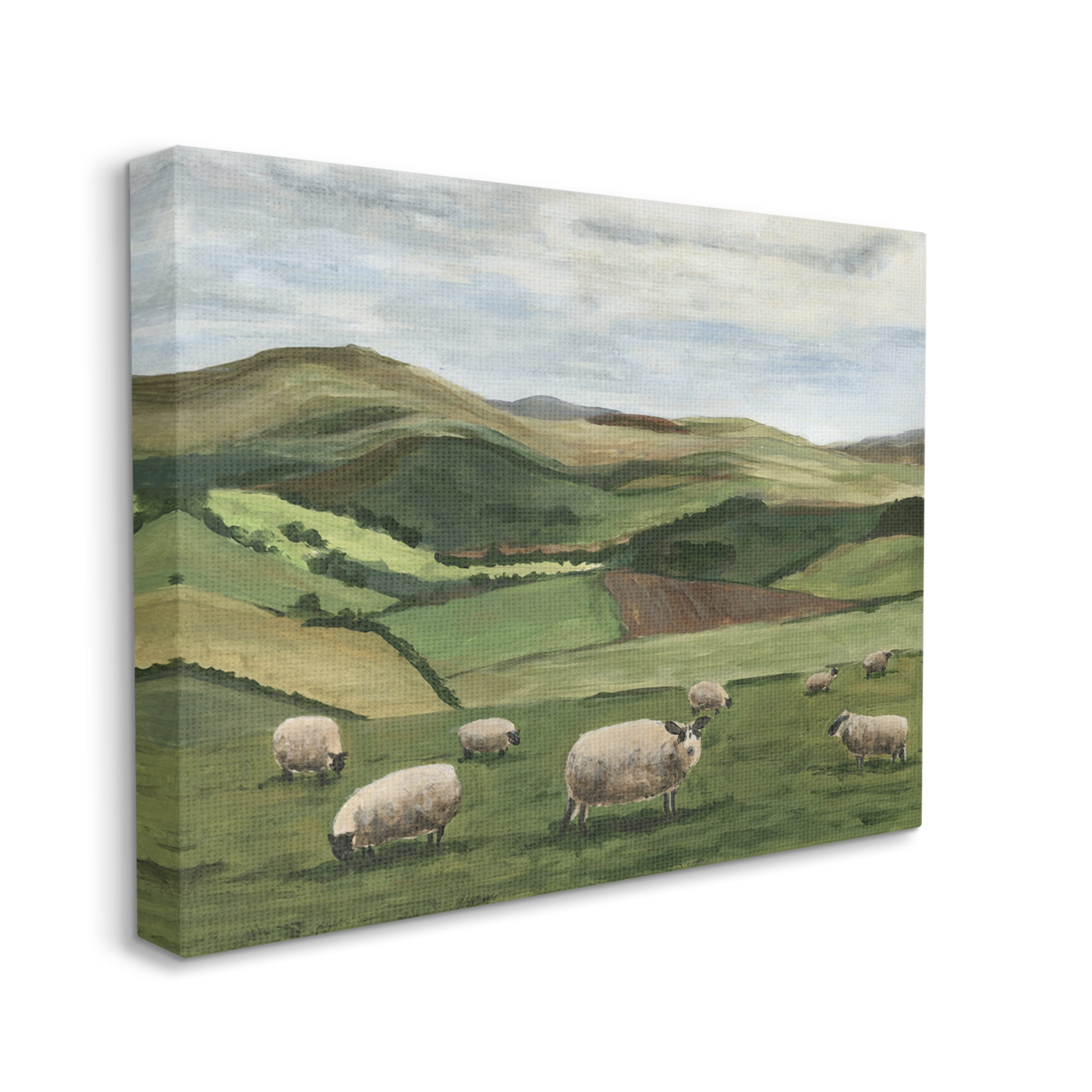 Stupell Industries Countryside Sheep Grazing Animals & Insects Painting Gallery Wrapped Canvas Art Print Wall Art, 40 x 30