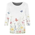 thumbnail image 4 of Womens 3/4 Length Sleeve Dressy Tops Fall Fashion Floral Print Crew Neck Basic Boho Tee Shirts Vintage Slim Fitted 2025 Blouses, 4 of 5