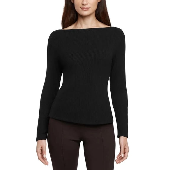 Banana Republic Women's Ribbed Long Sleeve Top, Black, L
