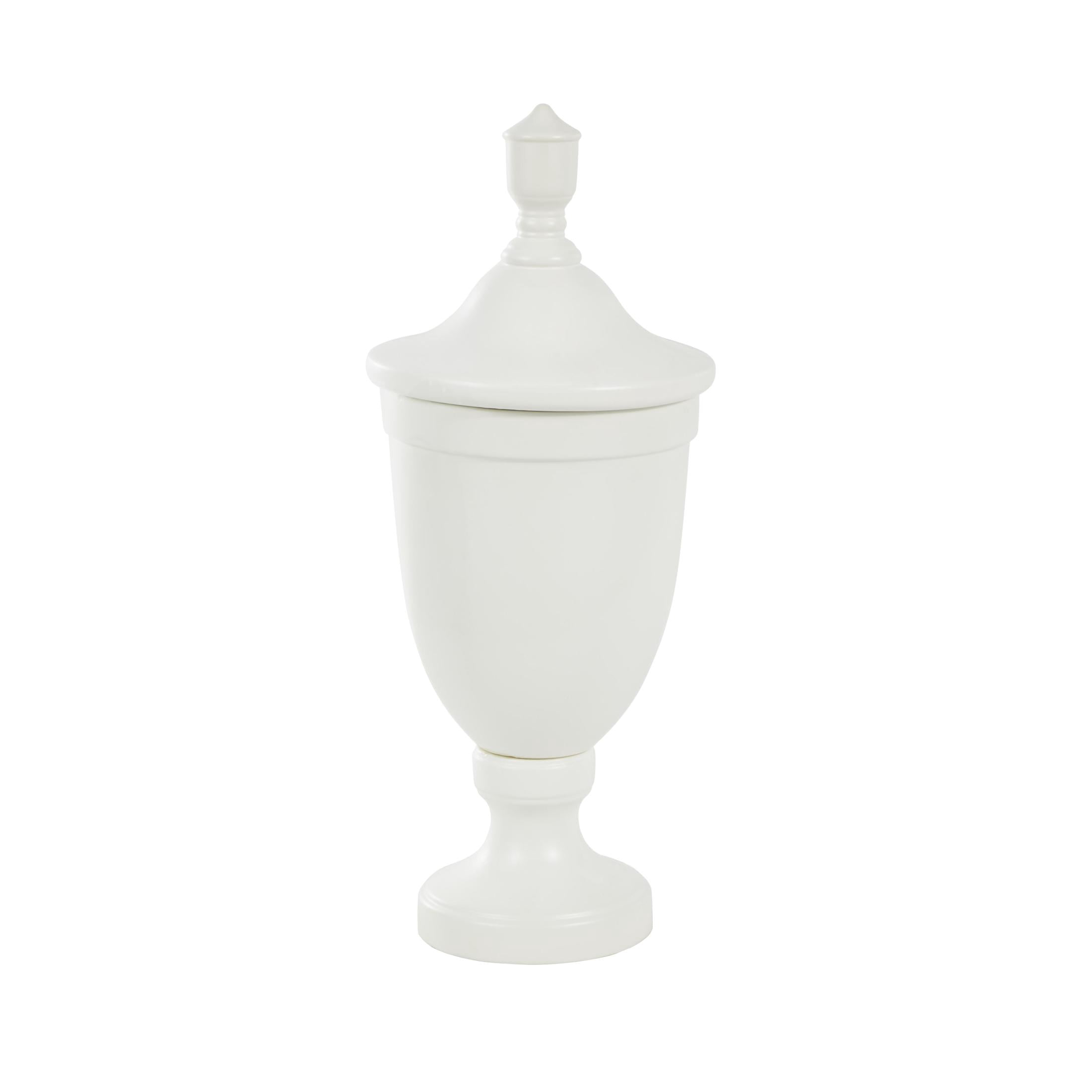 DecMode 11" x 28" White Ceramic Fluted Urn Shaped Decorative Jars with Lid, 1-Piece
