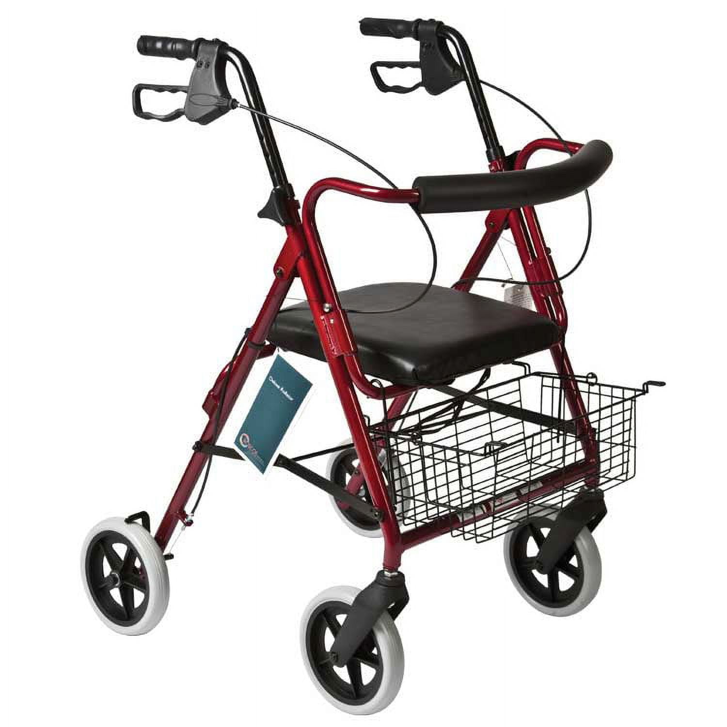Roscoe Medical Aluminum Deluxe Rollator with Padded Seat, Burgundy, 300 lb Weight Capacity