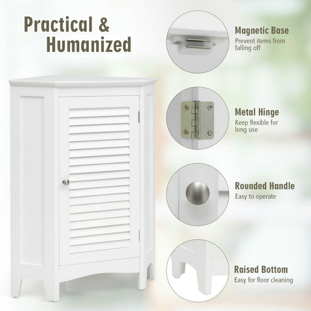 Finihen Storage Cabinet, Bathroom Floor Cabinet, Corner Storage Cabinet Free Standing Bathroom Cabinet with Shutter Door, for Bathroom, Living Room, Bedroom, Kitchen, White