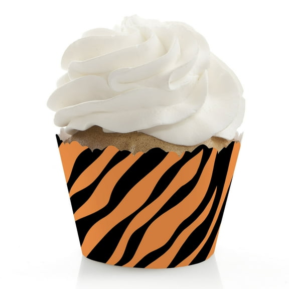 Big Dot of Happiness Tiger Print - Jungle Party Decorations - Party Cupcake Wrappers - Set of 12